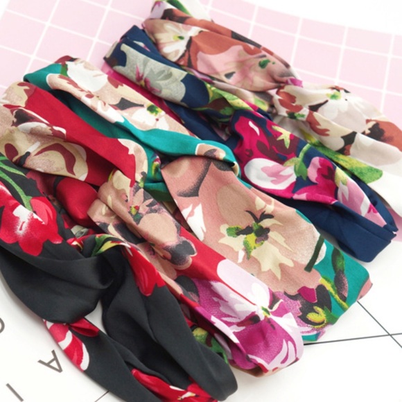 Navy Blue Floral Silk Twist Boho Headband! - Picture 2 of 9